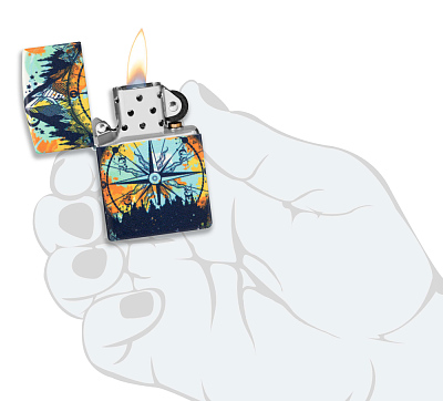 Зажигалка ZIPPO Compass с покрытием Glow In The Dark Green, латунь/сталь, разноцветная, 38x13x57 мм
