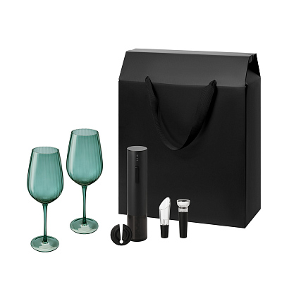 Подарочный набор Capri Sacramento (2 бокала + набор для вина) (Зеленый, черный)