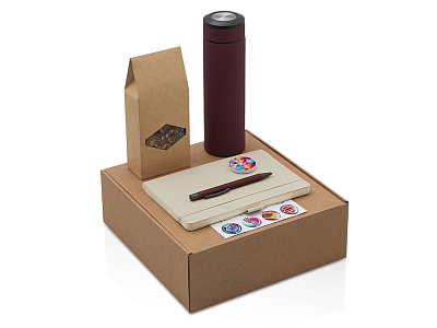 Набор Warmpage с термосом, блокнотом, ручкой и чаем (Бордовый, бургунди, бежевый)