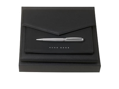 Подарочный набор: конференц-папка А5, ручка шариковая (Черный, серебристый)