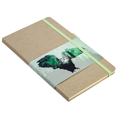 Скетчбук (Сова), 13х21 см, блок 96 стр. без печати. тонир. Бумага на обложку - крафт R1-88804KS (Бежевый/ зеленый)