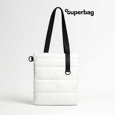 Шоппер Superbag Bubble, стёганый, с магнитной кнопкой (белый с черным) (Белый с черным)