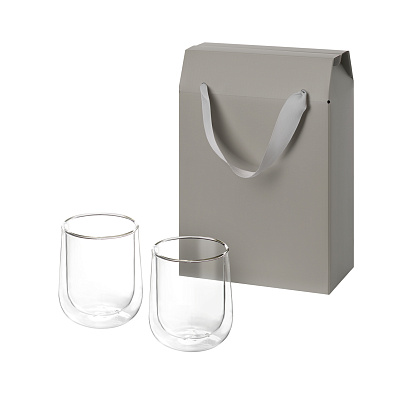 Подарочный набор 2 стеклянных стакана Lungo в коробке-пакете (Прозрачный, серый)
