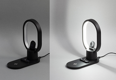 Настольная беспроводная (15W) зарядная станция "Starship" с лампой, черный