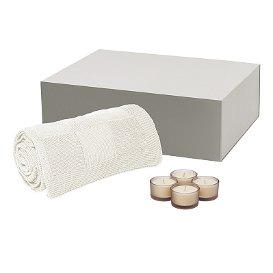 Подарочный набор Sento, Cella, бежевый (свеча, плед) (Бежевый, серый)