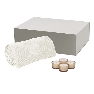 Подарочный набор Sento, Cella, бежевый (свеча, плед) (Бежевый, серый)