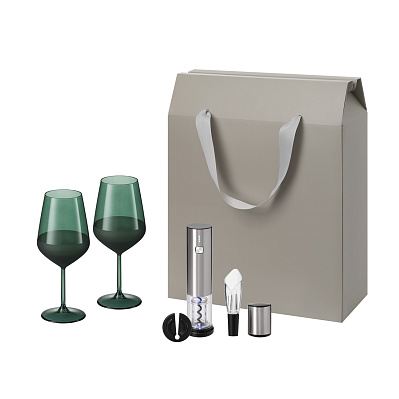 Подарочный набор Emerald, Vintaro (2 бокала + набор для вина) (Зеленый, серебряный, серый)