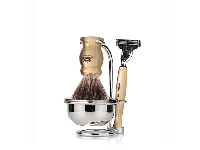 Бритвенный набор: станок, помазок, чаша, подставка (Золотистый)
