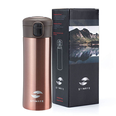 Термокружка Stinger, 0,35 л, сталь/пластик, бронзовый глянцевый, 8,4 x 7 x 21,2 см