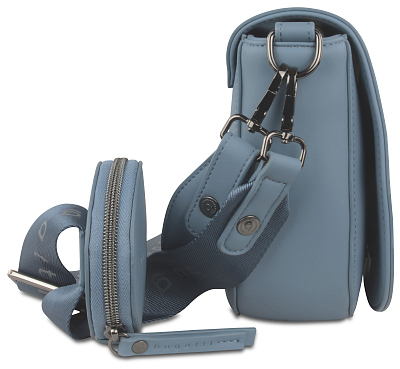 Сумка наплечная женская BUGATTI Almata, с кошельком, голубая, полиуретан, 27х6х18,5 см