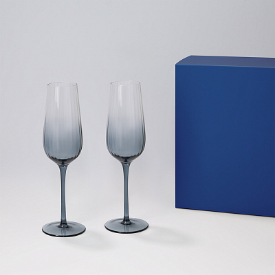 Подарочный набор 2 бокала для шампанского Mancera в синей коробке (Черный, прозрачный, синий)