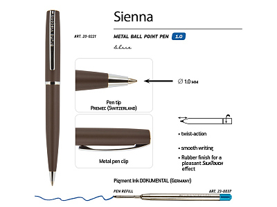 Ручка металлическая шариковая Sienna, софт-тач