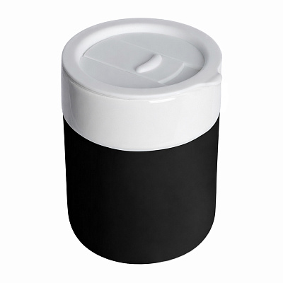 Кружка кермическая Silvia с силиконовой манжетой, белая-чёрная (Белый/черный)