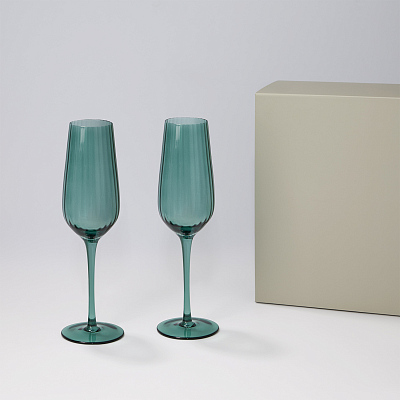 Подарочный набор 2 бокала для шампанского Capri в серой коробке (Зеленый, серый)