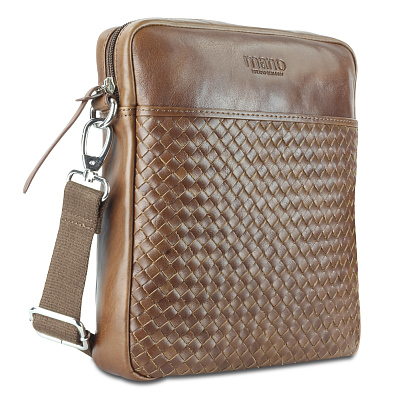 Сумка через плечо Mano "Don Luca", натуральная кожа в коньячном цвете, 23 х 26,5 х 4,5 см