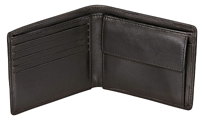 Портмоне BUGATTI Atlanta, чёрное, натуральная воловья кожа, 10,5х1х9 см