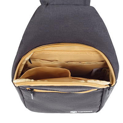 Рюкзак TORBER с одним плечевым ремнем, чёрный/бежевый, полиэстер 300D, 33 х 17 х 6 см