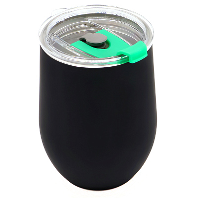 Термокружка с двойной стенкой SOFTO To Go софт-тач, черная/зелёная (Черный/зеленый)