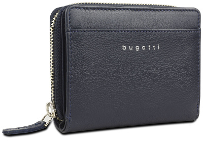 Кошелёк женский BUGATTI Lady Top, на молнии, тёмно-синий, натуральная воловья кожа, 12х2,5х9 см (Синий)