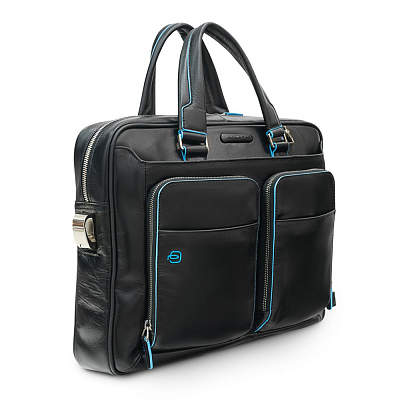 Сумка с отделением для ноутбука Piquadro Blue Square, черная (Чёрный)