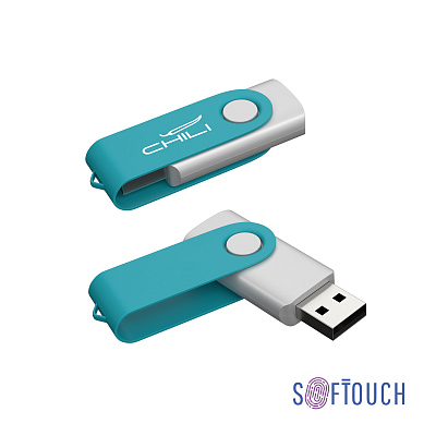 Флеш-карта "Vostok", объем памяти 16GB, покрытие soft touch#  (Бирюзовый)