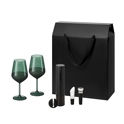 Подарочный набор Emerald, Sacramento (2 бокала + набор для вина) (Зеленый, черный)