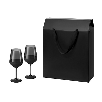 Подарочный набор 2 бокала для вина Black Edition в большом подарочном пакете (Черный)