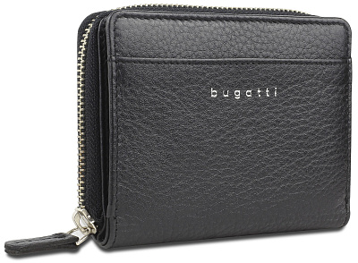 Кошелёк женский BUGATTI Lady Top, на молнии, чёрный, натуральная воловья кожа, 12х2,5х9 см (Черный)