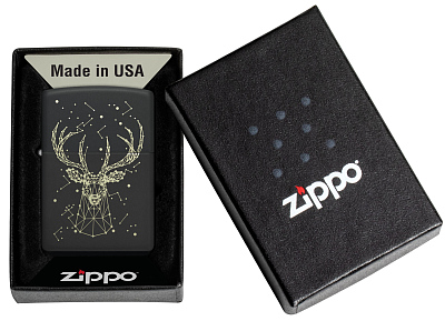 Зажигалка ZIPPO Deer с покрытием Black Matte, латунь/сталь, черная, матовая, 38x13x57 мм