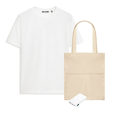 Набор с одеждой KRIS (футболка, аккумулятор, шоппер), белый, XL (Белый, бежевый)