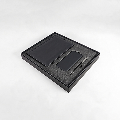 Набор подарочный BLISS: ежедневник, ручка и power bank в коробке  с ложементом (Чёрный)