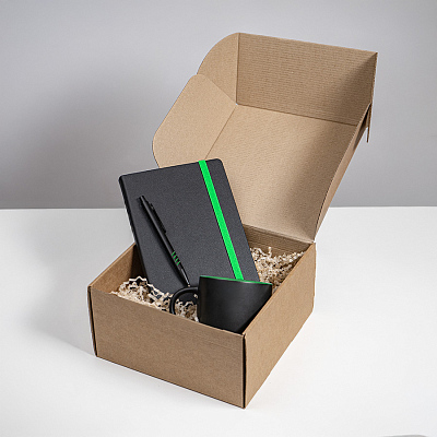 Набор подарочный HYPER: кружка, ежедневник, ручка; черный/зеленый