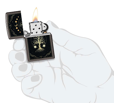 Зажигалка ZIPPO Mystic Nature Design с покрытием Black Ice®, латунь/сталь, черная, 38x13x57 мм