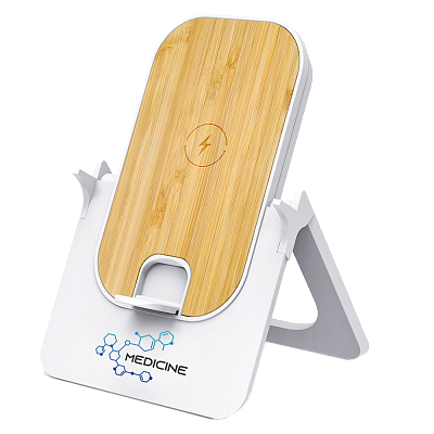Беспроводное зарядное устройство Bambooco 15W, белый с бамбуковым