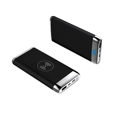 Внешний аккумулятор Wolfrock с беспроводной зарядкой soft-touch покрытием, 10000 mAh, черный (Чёрный)
