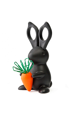 Ножницы и магнит со скрепками Bunny, чёрные (Чёрный)
