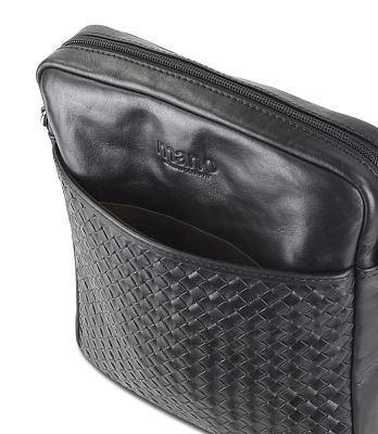 Сумка через плечо Mano "Don Luca", натуральная кожа в черном цвете, 23 х 26,5 х 4,5 см
