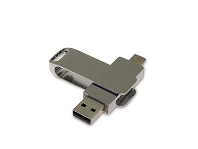 USB 2.0- флешка на 128 Гб с поворотным механизмом и дополнительным разъемом Type-C (Серебристый)