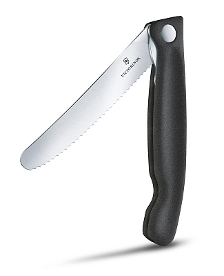 Нож для овощей VICTORINOX SwissClassic, складной, лезвие 11 см с волнистой кромкой, чёрный