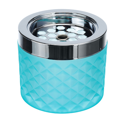 Пепельница S.Quire круглая, сталь, покрытие хром, стекло, бирюзовая, 90 мм (Голубой)