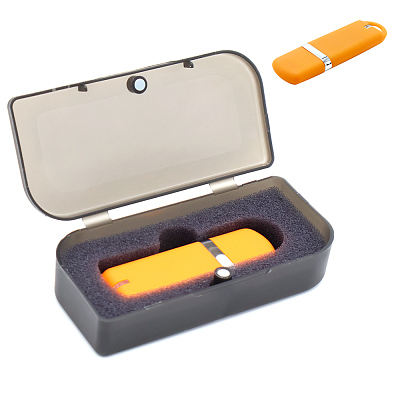 Флешка Shape с покрытием Софт Тач в футляре, оранжевая (Оранжевый)