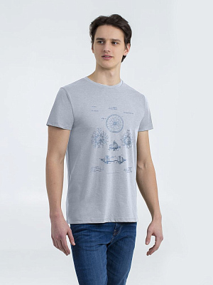 Футболка приталенная Old Patents. Wheel  (Голубой меланж)