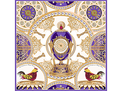 Платок Пасхальное яйцо-часы Петушок (Золотистый)