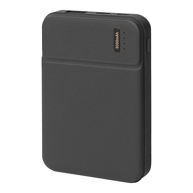 Универсальный аккумулятор Flash 5 (5000 мАч) с подсветкой и soft touch , 9,8х6.3х1,3 см (Черный)
