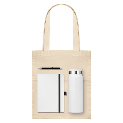 Подарочный набор Arctic, белый/черный (ежедневник, ручка, термобутылка, шоппер) (Белый, черный) Подарочный набор Arctic, белый/черный (ежедневник, ручка, термобутылка, шоппер) (Белый, черный)