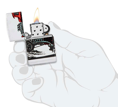 Зажигалка ZIPPO Hot Rod Design с покрытием 540 Matte, латунь/сталь, белая, матовая, 38x13x57 мм
