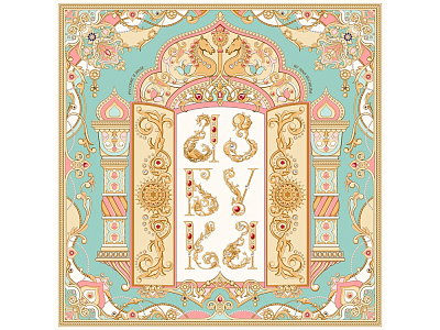 Платок Русская Азбука (Голубой, бежевый)