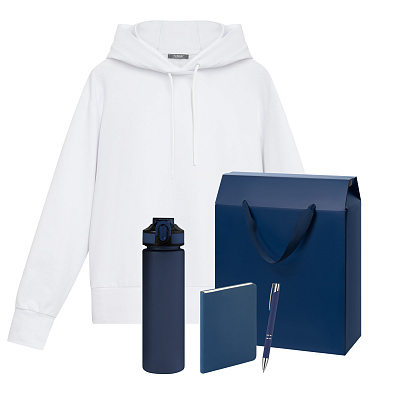 Набор с одеждой ALEX (худи, бутылка, ежедневник, ручка), синий, L (Синий, белый)
