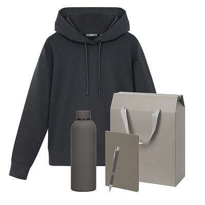 Набор с одеждой ALEX (худи, термобутылка, блокнот, ручка), серый, M (Серый, черный)