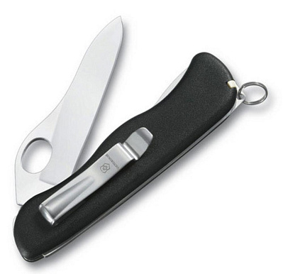 Солдатский нож с фиксатором лезвия Sentinel One Hand Clip  (Черный)